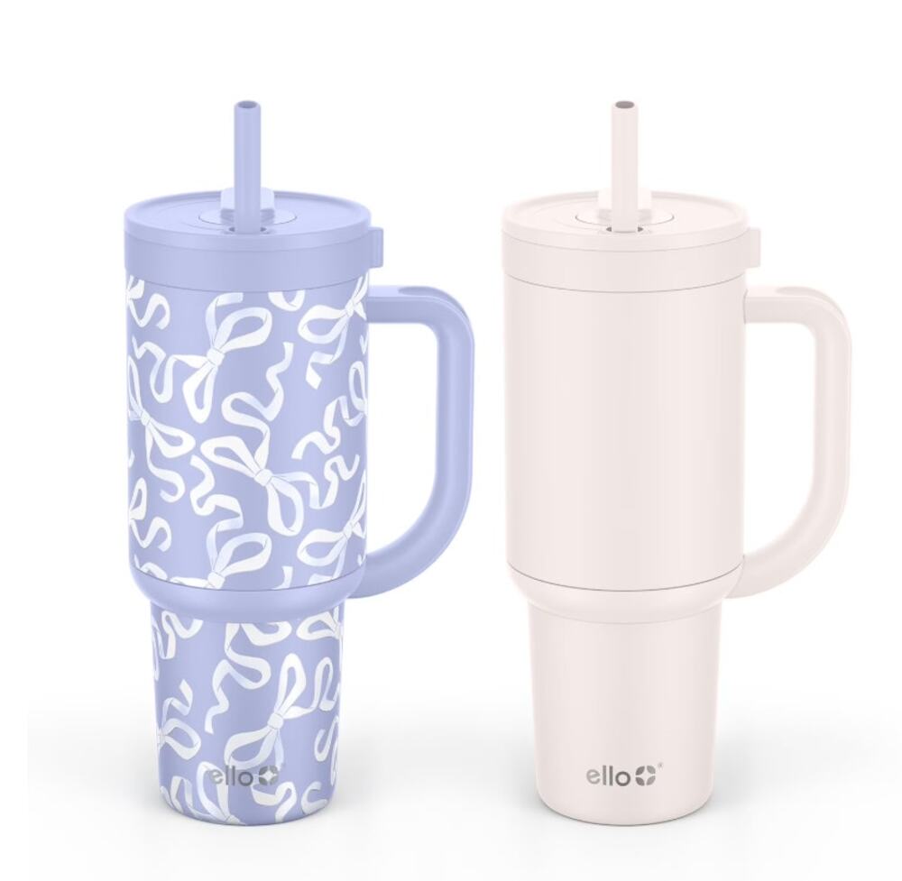 Ello Oasis 30oz Stainless Steel Tumbler, 100% Leakproof, 2-Pack Bows, Cream